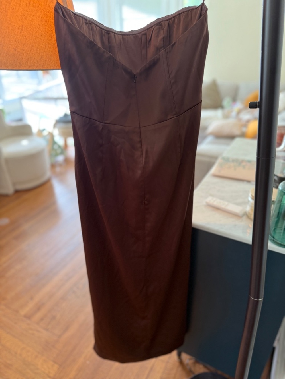 Bardot Everlasting Satin Chocolate Brown Strapless Corset Midi Dress - Picture 14 of 15